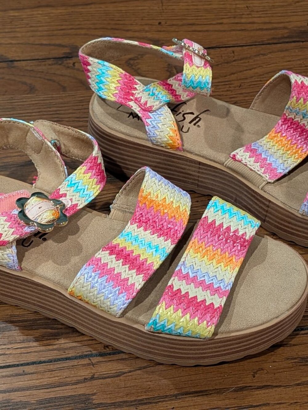 Blowfish Malibu Girls Multicolor Crochet Woven Platform Wedge Sandals NWOT